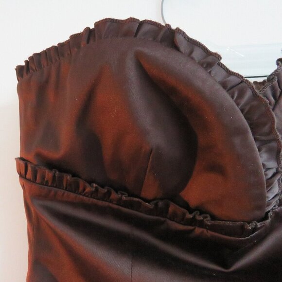 VINTAGE Y2K RW & CO Espresso Brown Satin Sweetheart Tulle Dress Goth - Size US 0 - Picture 4 of 15